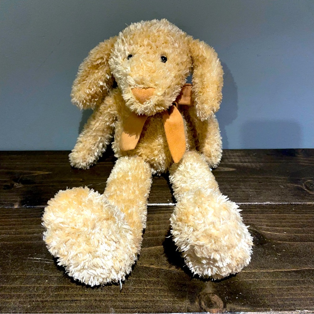 RARE JELLYCAT BABY BROWN FLOPPY PUPPY DOG SUEDE BOW NOSE STUFFED ANIMAL…